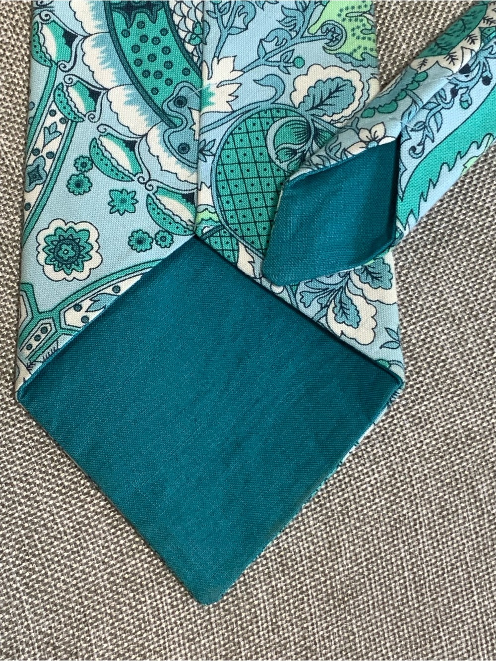 Pastel Teal Paisley Cotton Look Tie - Picture 4 of 5